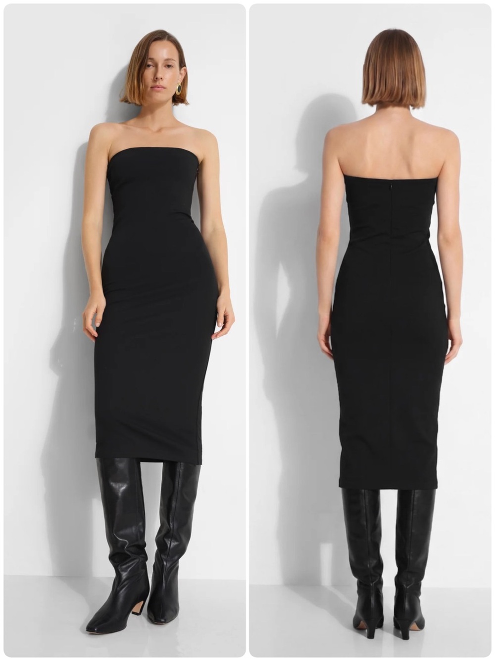 Marcella Natalia Dress European Ponte Strapless Midi Black Size Medium